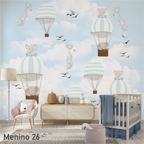 Adesivo decorativo para quarto de menino Elefantes no balão