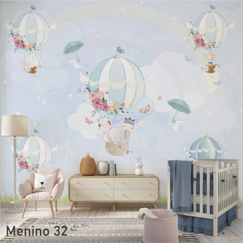 Adesivo decorativo para quarto de menino Animais no balão no céu