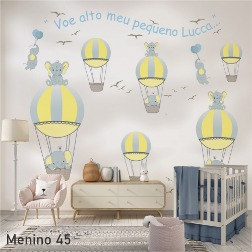 Adesivo decorativo para quarto de menino COM NOME Balões com frase