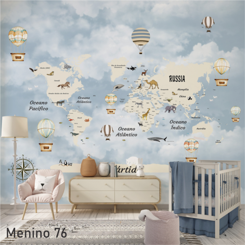 Adesivo decorativo para quarto infantil Menino Mapa Mundi 4