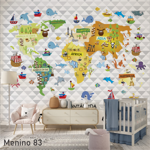 Adesivo decorativo para quarto infantil Mapa Mundi 11