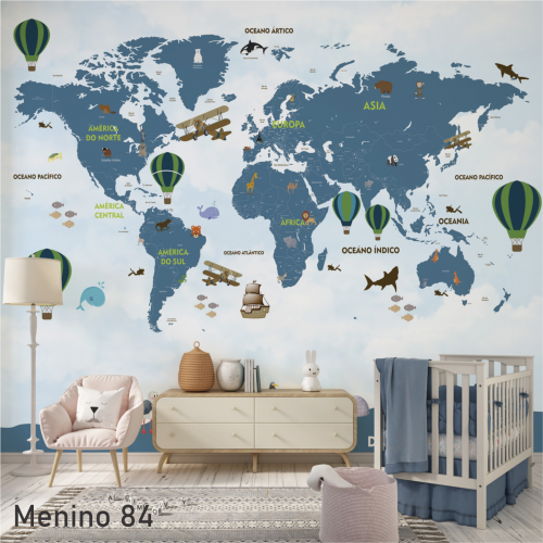 Adesivo decorativo para quarto infantil Mapa Mundi 12