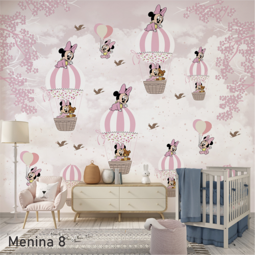 Adesivo decorativo para quarto infantil Menina Minnie no Balão