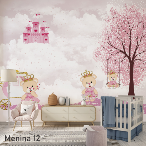 Adesivo decorativo para quarto infantil Menina Ursa provençal no céu encantado