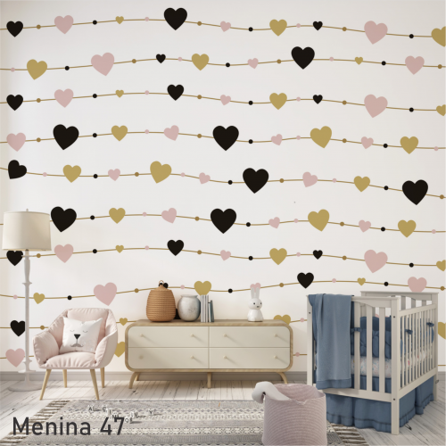 Adesivo decorativo para quarto infantil Menina Cordão de corações