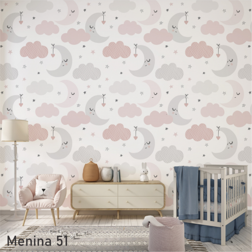Adesivo decorativo para quarto infantil Menina Nuvens e Lua Boa Noitinha