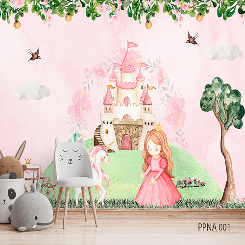 Adesivo decorativo para quarto infantil Menina Princesa com unicórnio em Aquarela