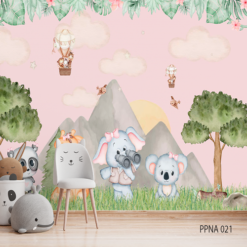 Adesivo decorativo para quarto infantil Menina Ursinha e Coala na floresta