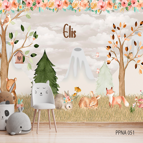 Adesivo decorativo para quarto infantil Menina Floresta Outono em Aquarela