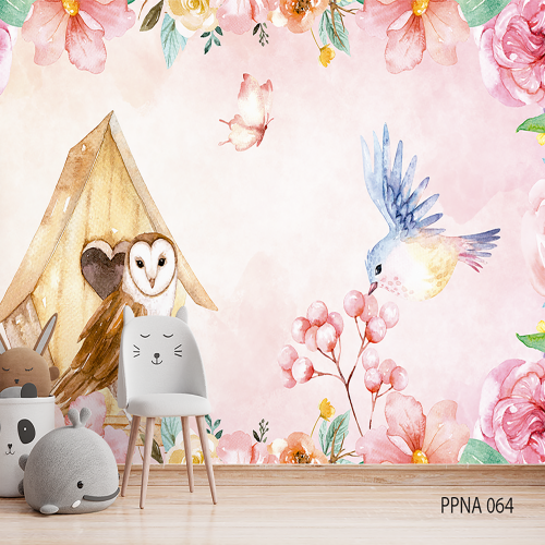 Adesivo decorativo para quarto infantil Menina coruja e passaro