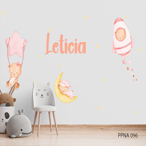 Adesivo decorativo para quarto infantil Menina Espaço Ursinhos fofos Rosa