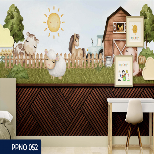 Adesivo decorativo para quarto infantil Menino Aquarela Fazendinha com barrado em madeira 