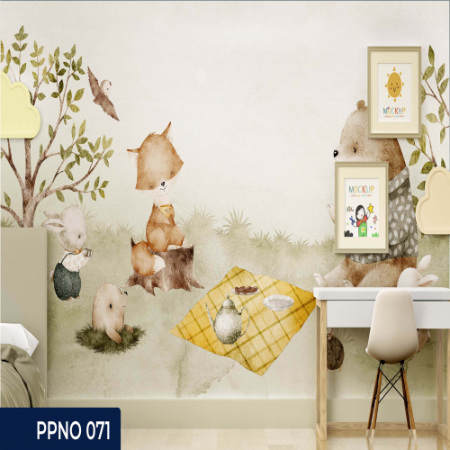 Adesivo decorativo para quarto infantil Menino Aquarela Urso e Raposa no Pique Nique