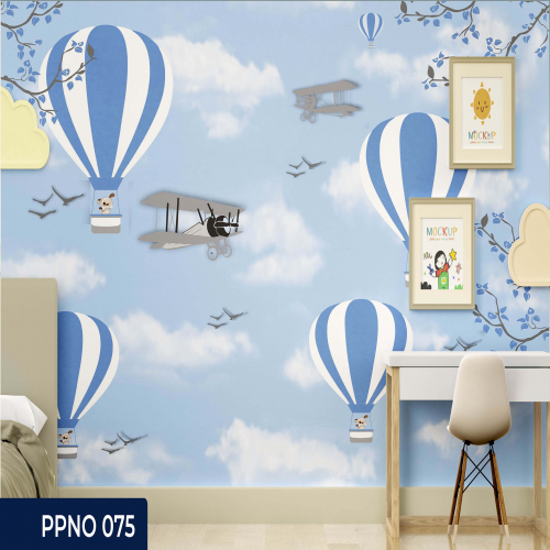 Adesivo decorativo para quarto infantil Menino Balões no céu azul e avião